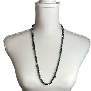 Long Silver Black Chip Style Beaded Necklace
